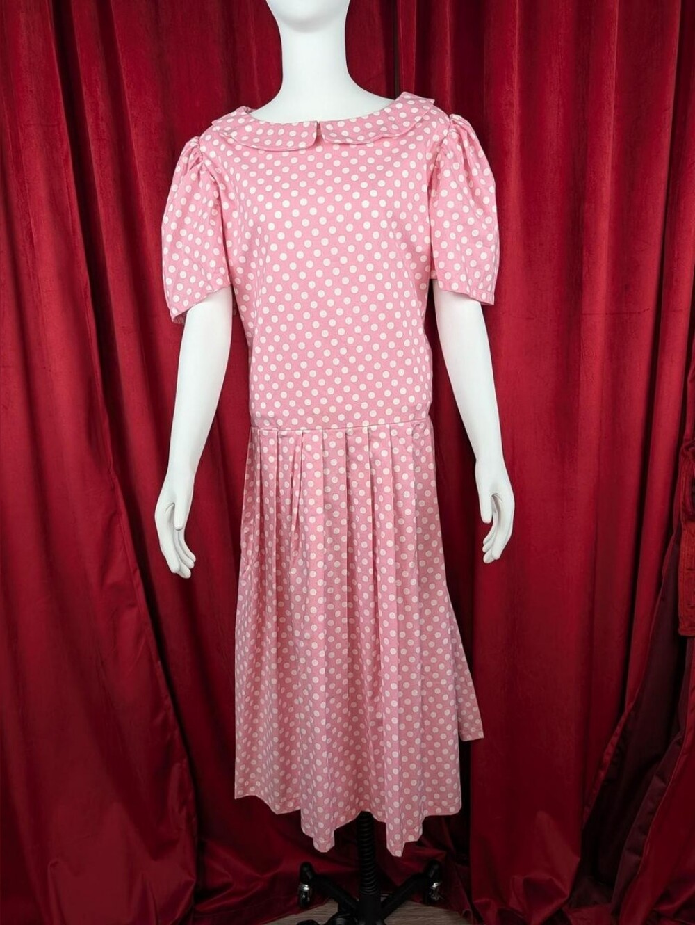 One of a Kind Handmade Pastel Pink & White Polka Dot Drop Waist Dress